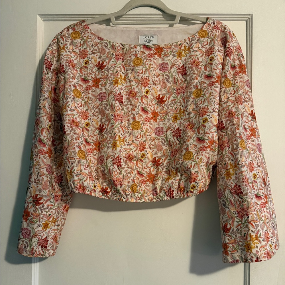J.Crew Liberty Fabric Floral Crop Top Bell Sleeves Size Medium - Picture 2 of 9